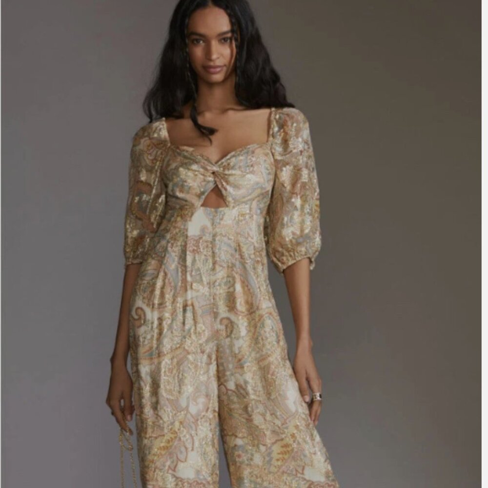 Anthropologie Ranna Gill Paisley Cutout Wide Leg Jumpsuit Med